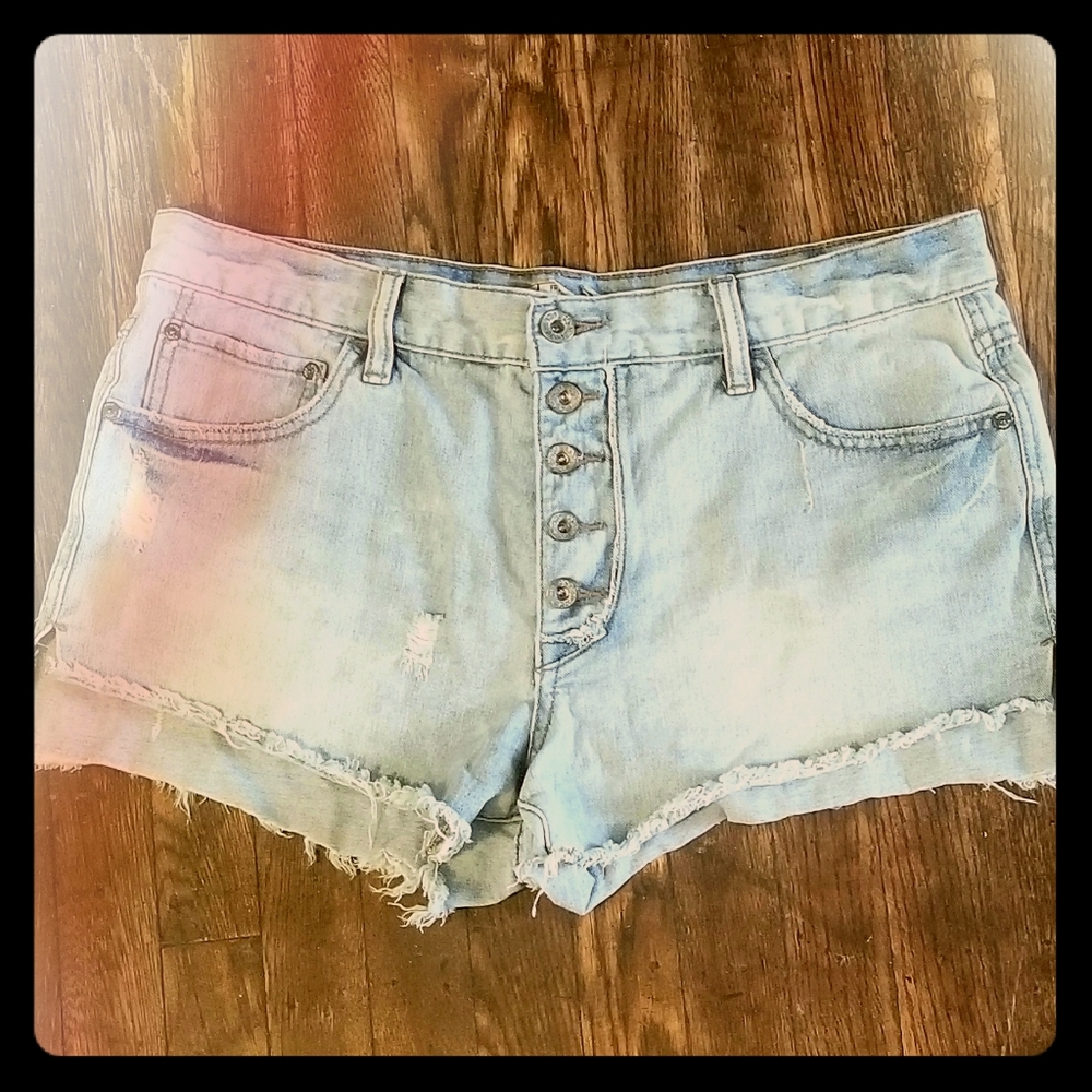 Rare Free People High Rise Cut Off Denim Shorts